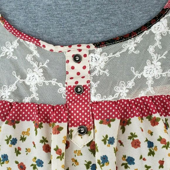 Papaya Peasant Blouse Medium Sheer Thin Lace Print - Picture 8 of 10